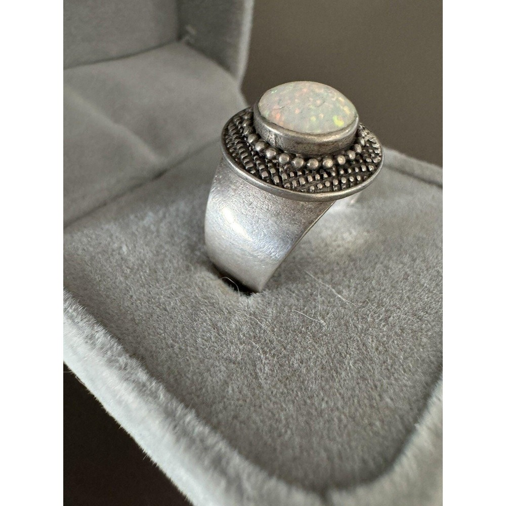 Ted Ott Sterling silver statement American Fire Opal Band RING SZ 8